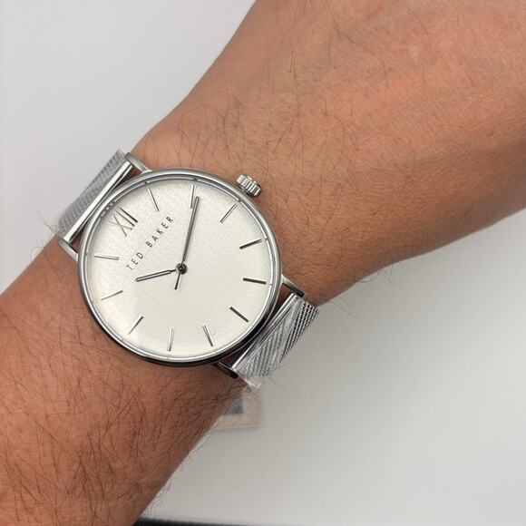 Ted Baker Phylipa BKPPGS217 Mens 43mm Silver Mesh White Dial Quartz. NIBWT - Picture 11 of 16